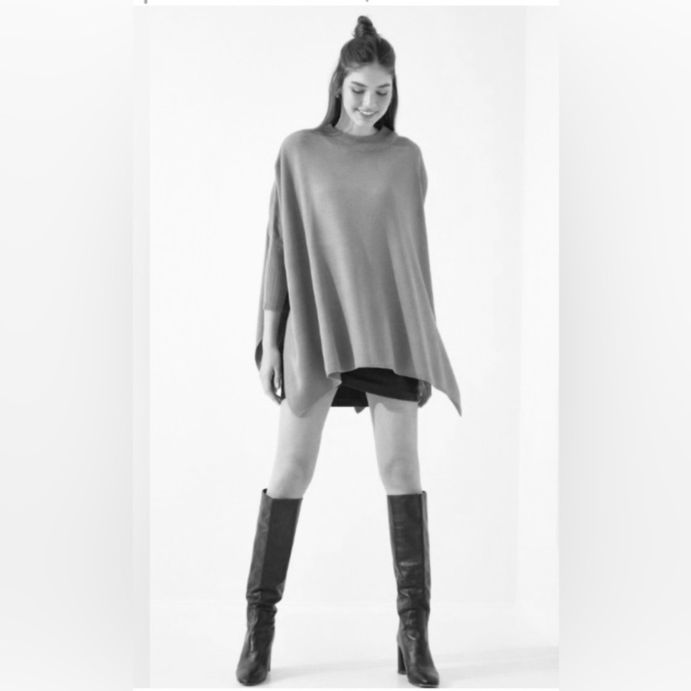 LOFT Gray Draped Poncho Sweater OS